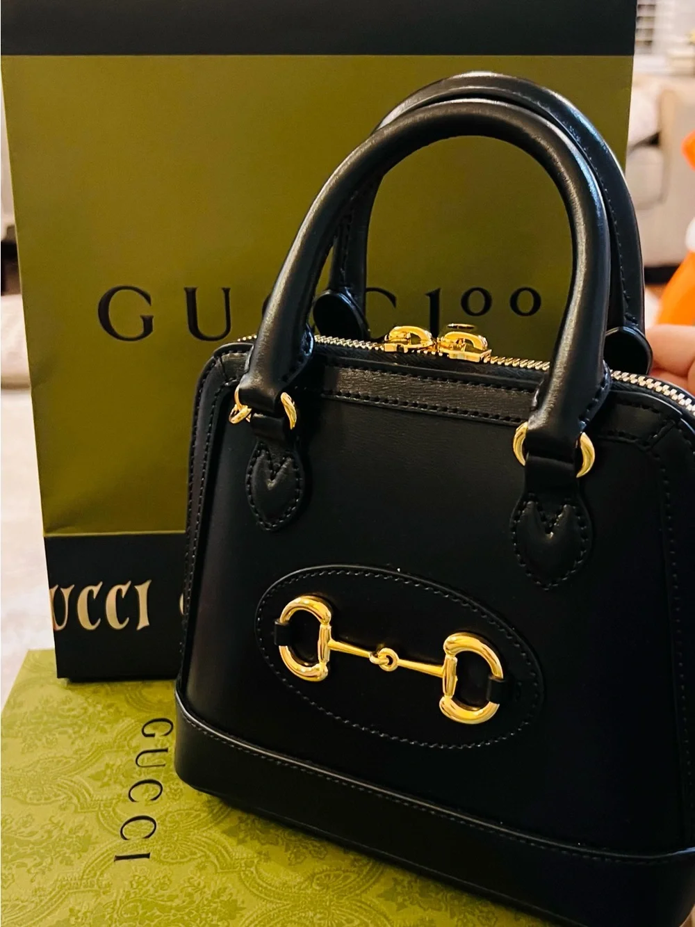 Gucci Black Leather Mini Top-Handle Satchel with Gold Horsebit